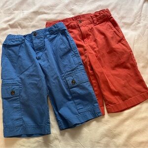 Lot (2) Brooks Brothers Fleece Cotton Twill Shorts Red Blue Adjustable Boys 10